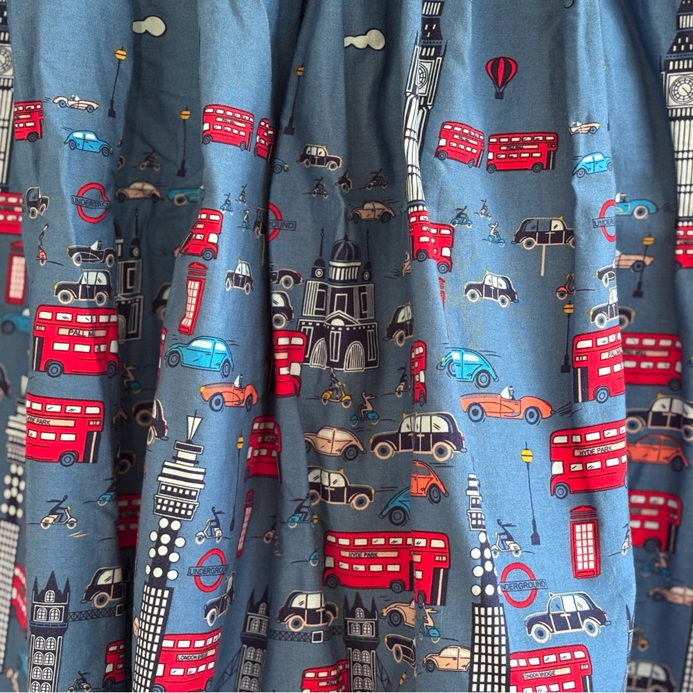 London Skyline Print Circle Skirt Blue Red‎ Retro A-Line Size XL - Picture 10 of 10